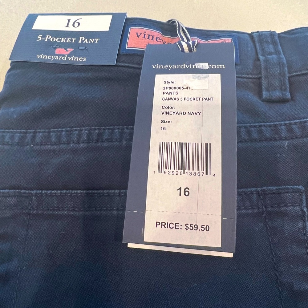 Brand new five pocket jean like navy pants size 16 boys